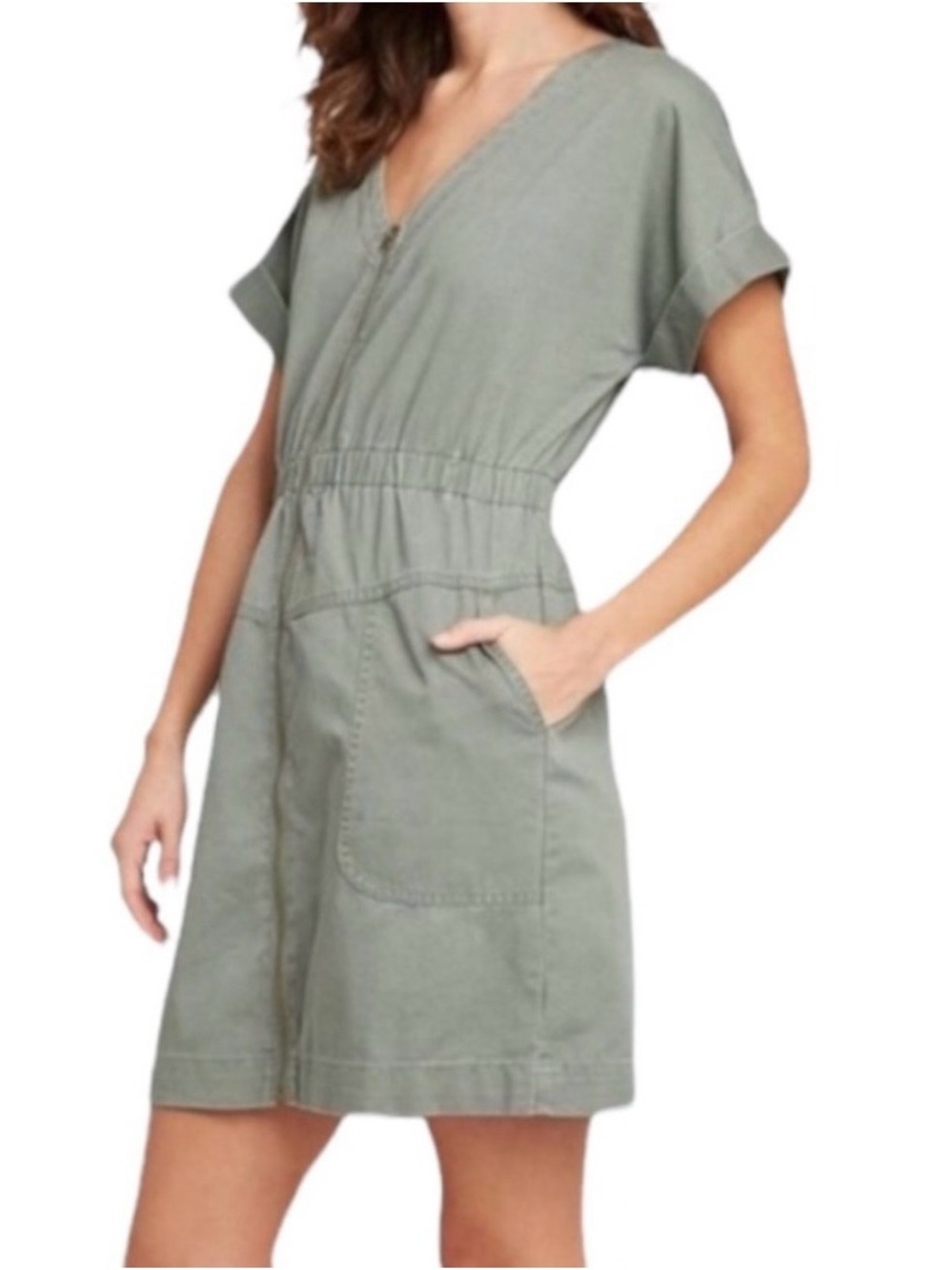 Universal Thread Olive Green Full Zip Front Utility Mini Dress - Size Medium